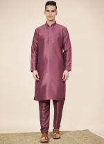 Pure Silk Dark Pink Traditional Wear Plain Readymade Kurta Pajama